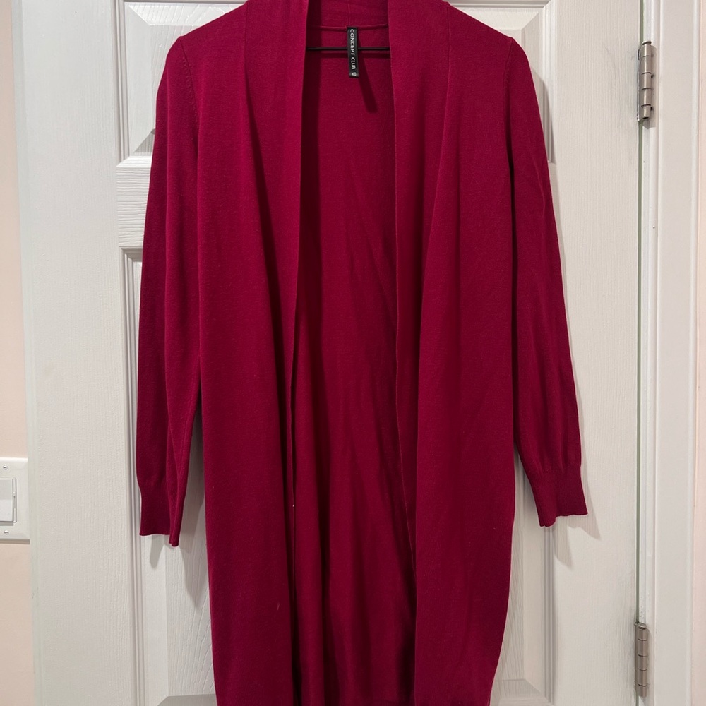 Red Open Front Cardigan Sweater